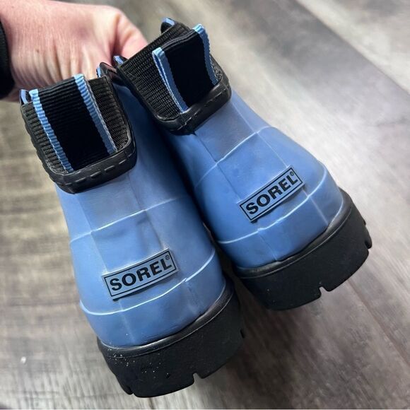 Rare Sorel Flood Plain Chukka Rubber Rain Boots Size 5 Blue and Black Waterproof - Picture 3 of 8